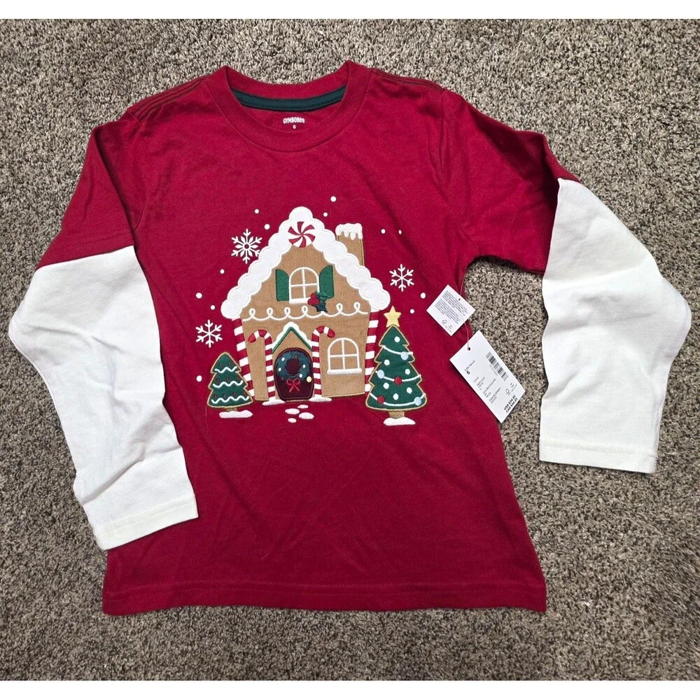 NWT Gymboree Girls Gingerbread Tee Size 6 Christmas Holiday Red White Winter